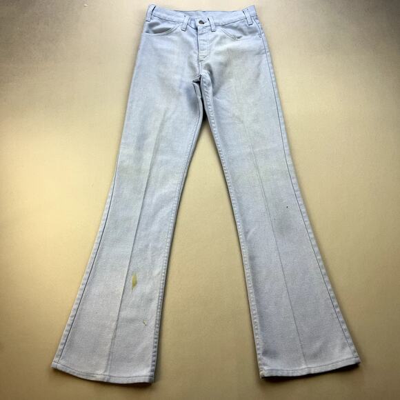 Vintage Levis Sta-Prest Pants Mens 29 Blue Chino Flare Leg Big E Dress Slack 70s - Picture 4 of 15